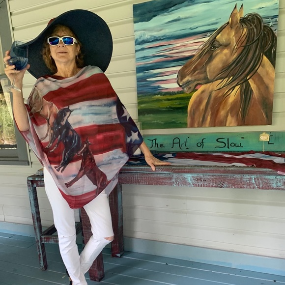 Red, White and Blue Horses Poncho by Ballantine - Picture 2 of 5